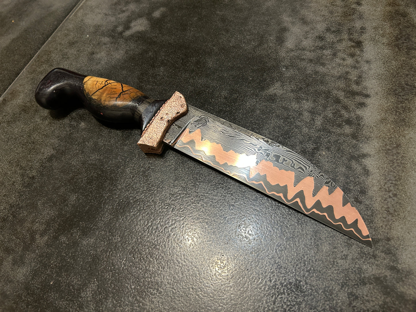 Forged damascus copper hunter/fighter