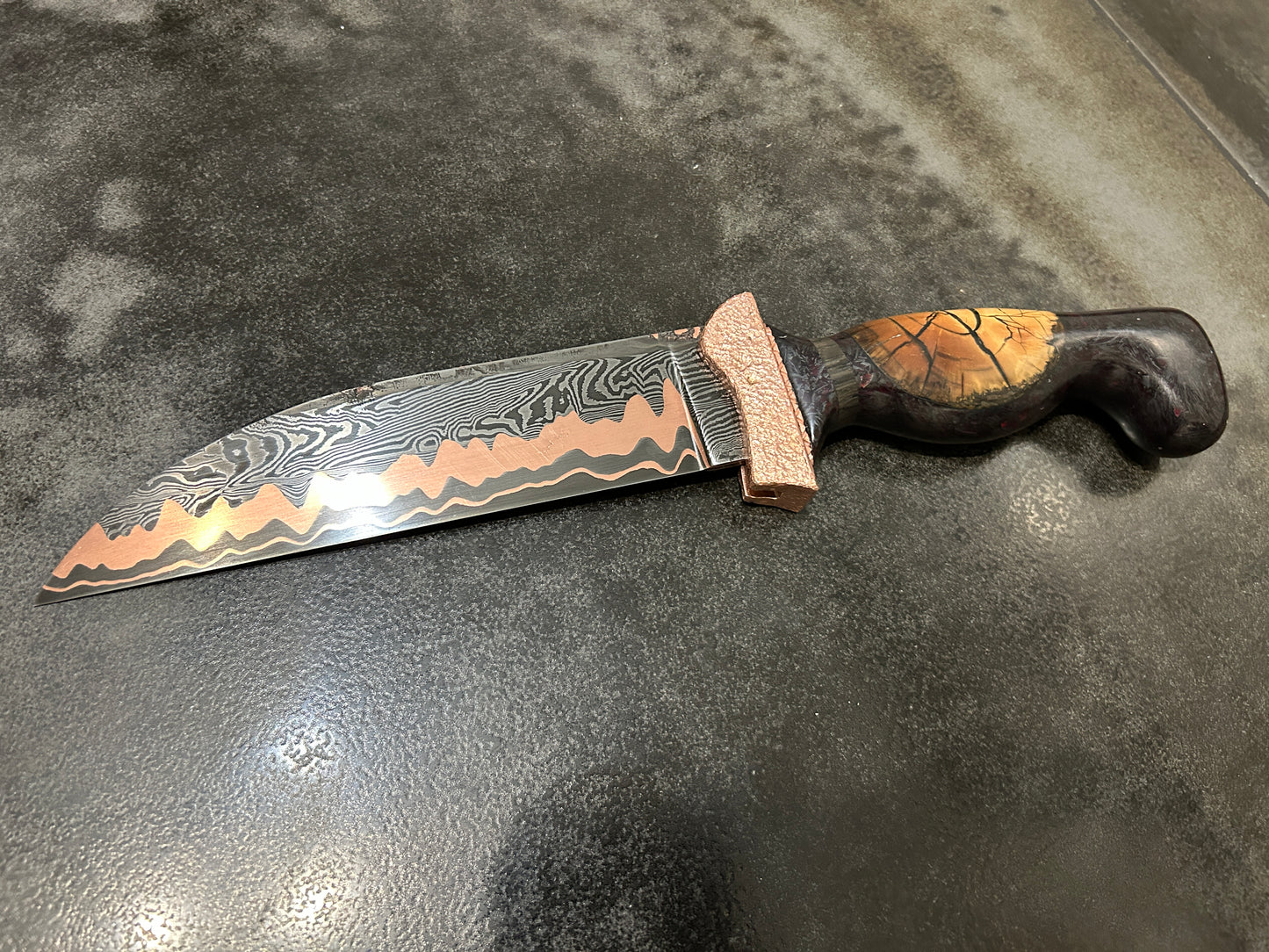 Forged damascus copper hunter/fighter