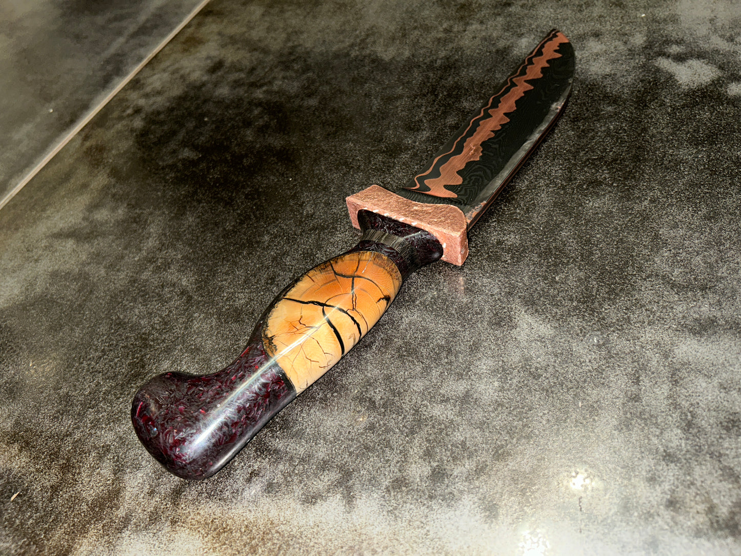 Forged damascus copper hunter/fighter