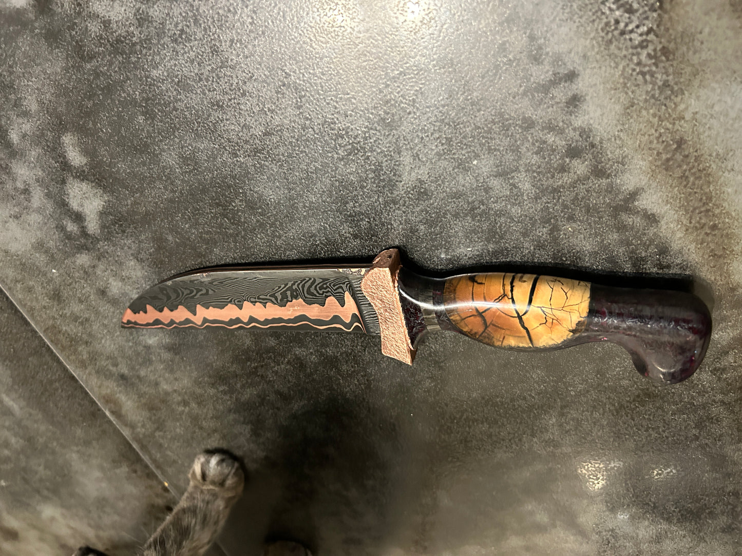 Forged damascus copper hunter/fighter