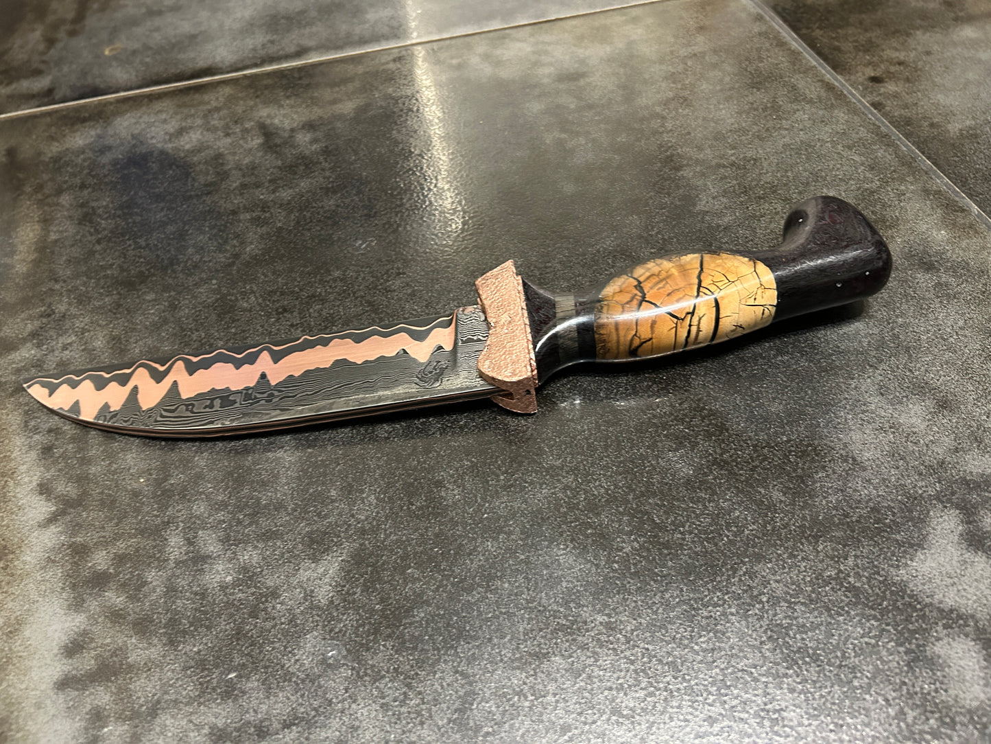 Forged damascus copper hunter/fighter