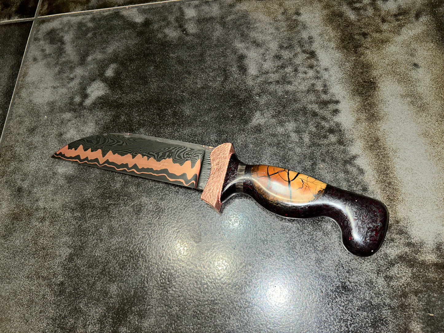 Forged damascus copper hunter/fighter