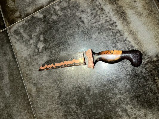 Forged damascus copper hunter/fighter