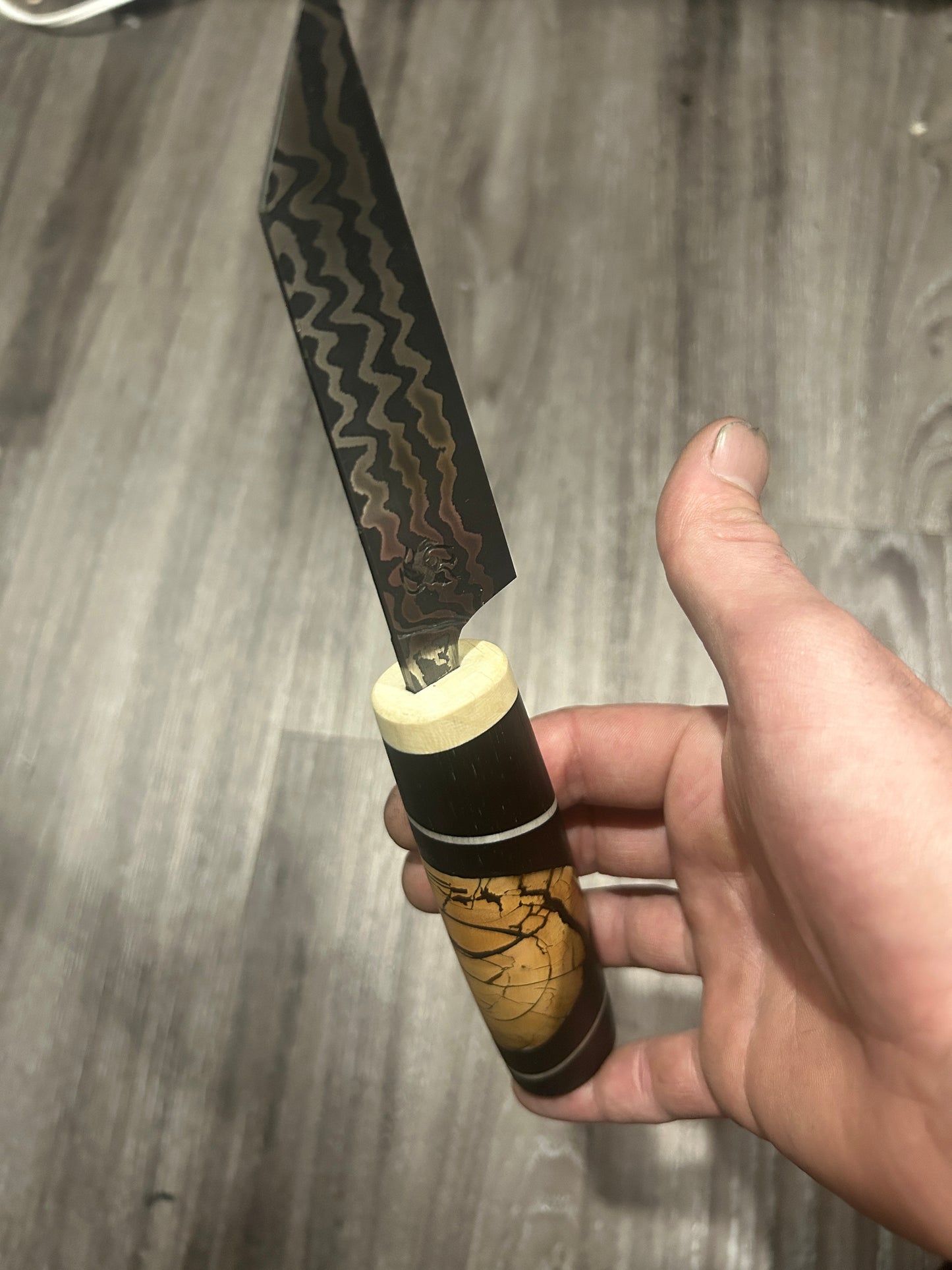 Stainless Steel Damascus  with Mammoth Tusk