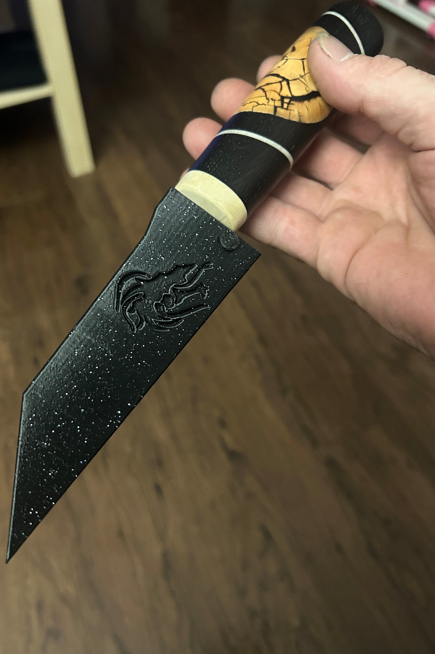 Stainless Steel Damascus  with Mammoth Tusk