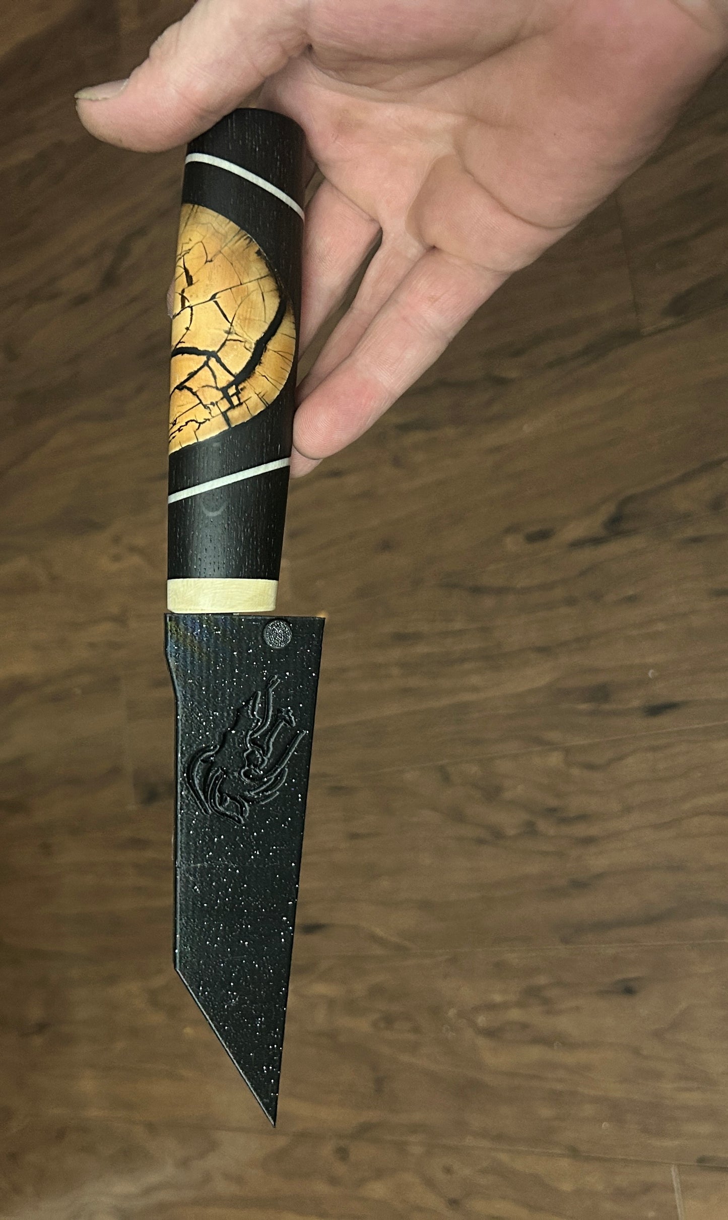 Stainless Steel Damascus  with Mammoth Tusk