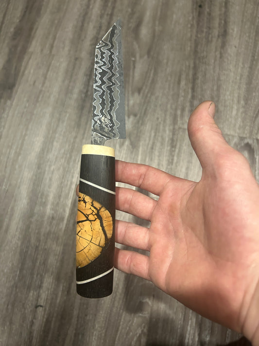 Stainless Steel Damascus  with Mammoth Tusk