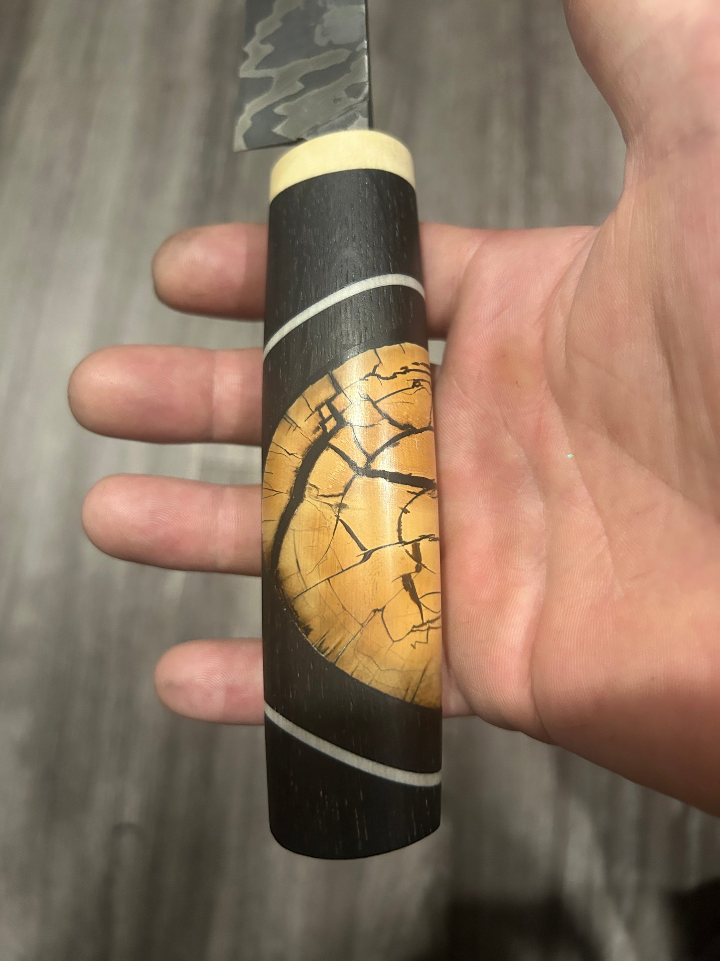 Stainless Steel Damascus  with Mammoth Tusk